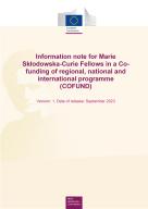Cover for Information note for Marie Skłodowska-Curie fellows in a co-funding of regional, national and international programme (COFUND) document