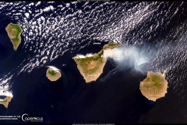 satellite image of wildfires in Tenerife