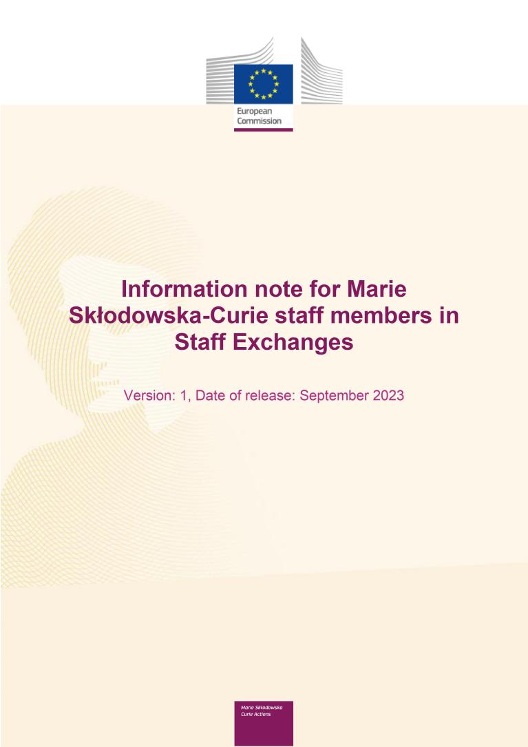 Information note for Marie Skłodowska-Curie staff members in staff exchanges