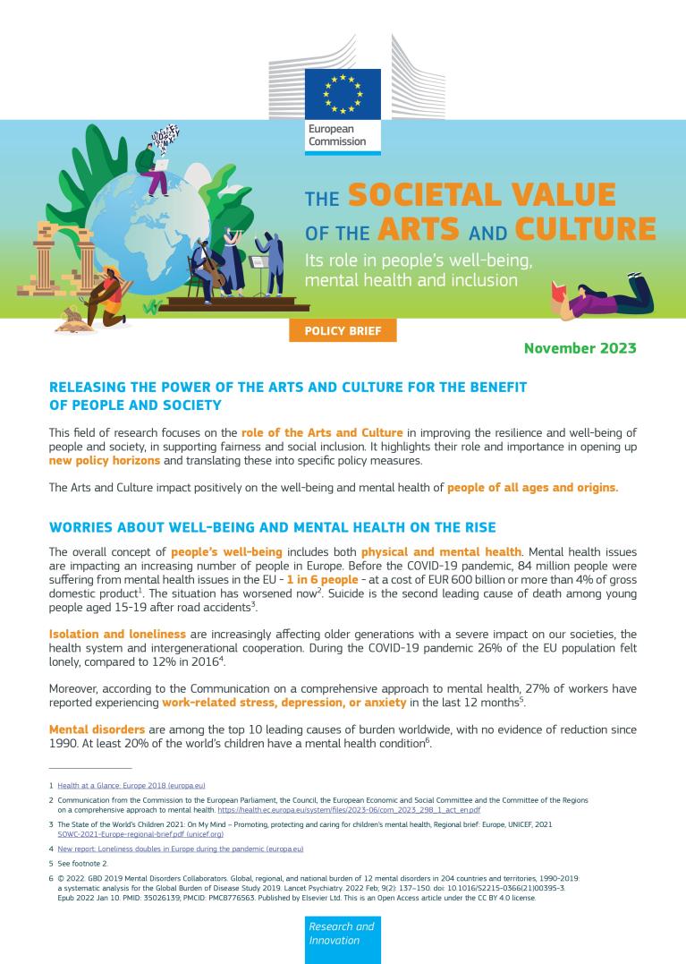 Cover of the "The societal value of the arts and culture" publication