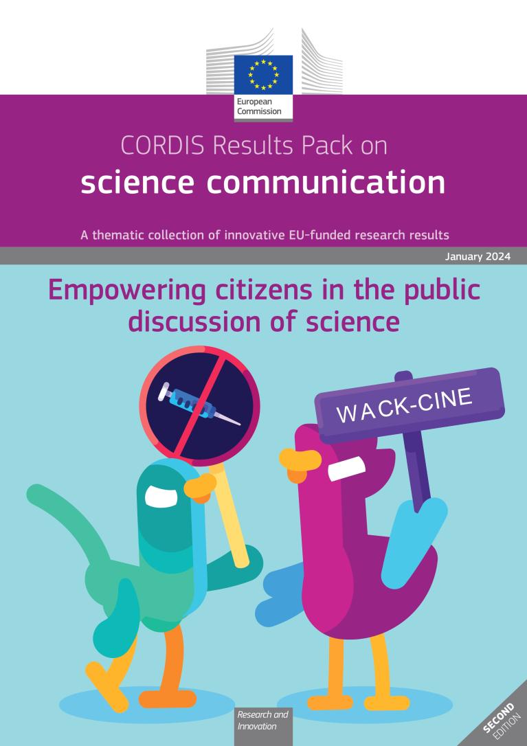Cover of the "CORDIS results pack on science communication" publication