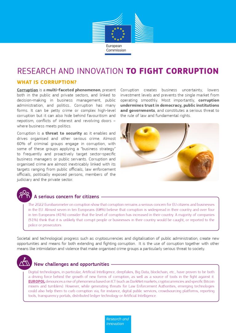 Cover of the "Research and innovation to fight corruption" publication